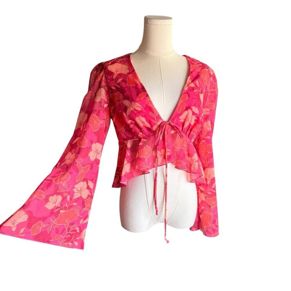 Showpo pink floral sheer blouse